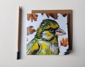 Greenfinch - British Birds Card - Greetings Card - Bird Illustration-nature inspired christmas card-card bird- british bird christmas card