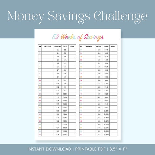 52 Weeks of Savings Printable - Etsy