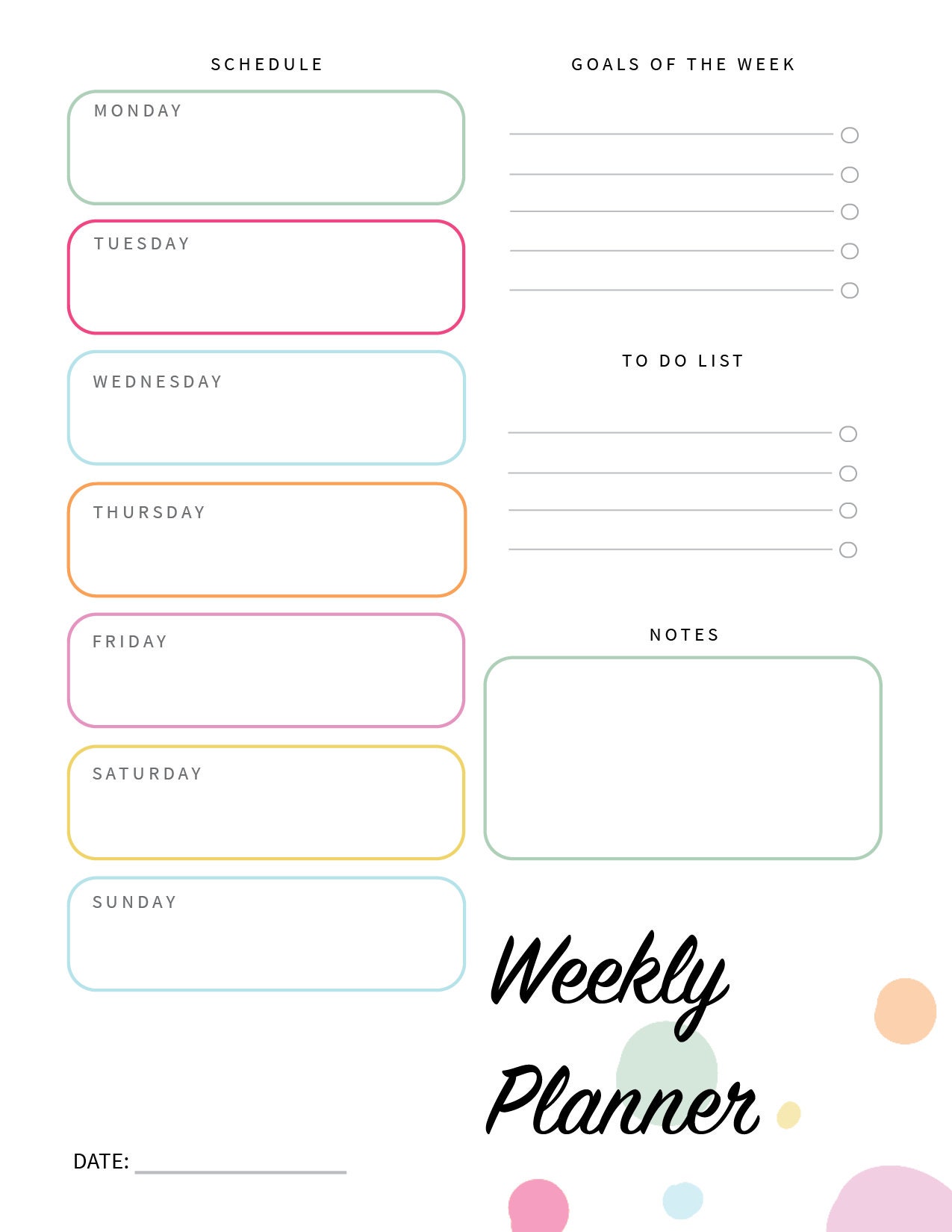 Weekly Planner Printable Etsy