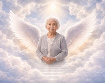 In Loving Memory Photo Background, Memorial Poster with Angel Wings, Celebration of Life Template, Sympathy Wall Art, Digital Download