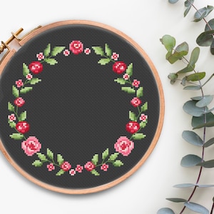 Floral Wreath cross stitch pattern PDF Flower Border Modern cross stitch chart  Easy cross stitch Design Flowers Needlepoint Design xstitch