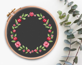 Floral Wreath cross stitch pattern PDF Flower Border Modern cross stitch chart  Easy cross stitch Design Flowers Needlepoint Design xstitch