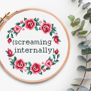 Screaming Internally Cross Stitch Pattern PDF Counted Cross Stitch Chart Funny Xstitch Quote Subversive Needlepoint Design Cross Stitching