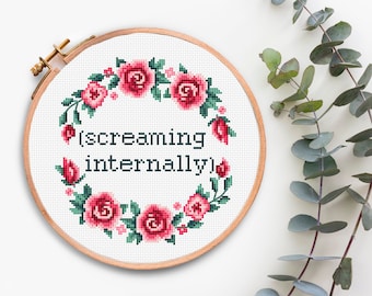Screaming Internally Cross Stitch Pattern PDF Counted Cross Stitch Chart Funny Xstitch Quote Subversive Needlepoint Design Cross Stitching