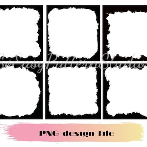 Grunge frame clipart, Black frame png sublimation, distressed square rectangle borders png, Distressed Backsplash Png Bundle scrapbooking