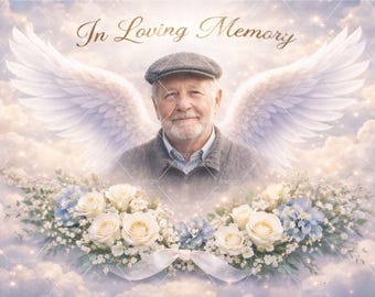 Memorial Photo Background, Angel Wings, Celebration of Life Poster (Digital Download)