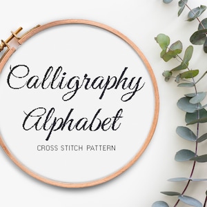 Alphabet cross stitch pattern Calligraphy Font Letters cross stitch Pdf pattern Text cross stitch chart Hand Drawn Alphabet Cross stitch