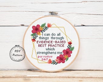 I Can do All Things Through Evidence-Based Best Practice Quote Cross stitch pattern PDF Sarcastic Funny Counted Cross Stitch Subversive
