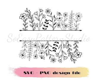 Bordure de fleurs svg, Cadre floral svg, Silhouette, Fichiers coupés cricut, Monogramme de fleurs fendues Svg, Bordures de fleurs sauvages, Cadre de nom, fichiers de coupe