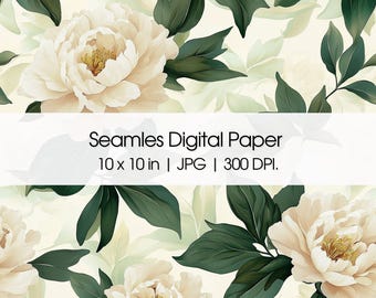 Peonies Seamless Digital Paper, Floral Seamless Repeat Pattern, Floral background, Instant Download Jpeg, Fabric, Wallpaper, and Home Decor