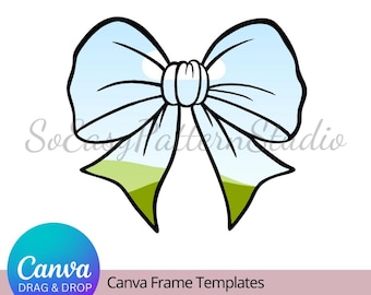 Coquette Bow Canva Frame | Editable Ribbon Bow Template | Easy Drag & Drop Photo Design for DIY POD Business | Customizable Girly Bow Frames