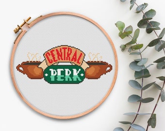 Central Perk cross stitch pattern PDF Friends TV show Counted Cross Stitch chart Modern Cross Stitching Coffee cross stitch Funny xstitch