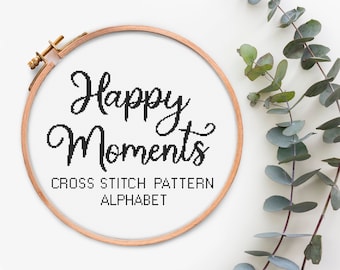 Alphabet cross stitch pattern Calligraphy Font Letters cross stitch Pdf pattern Text cross stitch chart Hand Drawn Alphabet Cross stitch