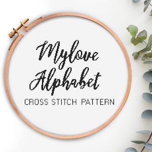 Alphabet cross stitch pattern Calligraphy Font Letters cross stitch Pdf pattern Text cross stitch chart Hand Drawn Alphabet Cross stitch