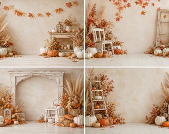 Set of 4 Autumn Digital Backgrounds, Fall Photography Backdrops, Pumpkin Backgrounds, Autumn Portraits, Fall Photo Composite