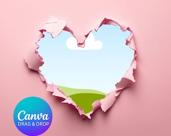 Ripped Paper Heart Overlay, Canva Drag and Drop, Heart Cut Out Overlay PNG, Valentine Digital overlay Backdrop, Torn Paper Digital Photoshop