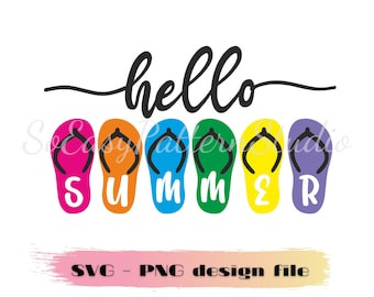 Hello Summer SVG, Flip Flops Svg, Png, Cricut Cutting File, Sublimation, Summer Door Sign SVG, Summer shirt svg, Svg files for Cricut