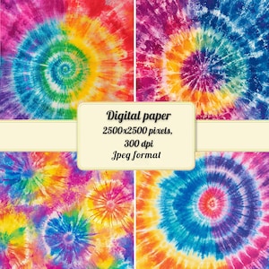 Tie-Dye Digital Paper, Bundle Tie Dye Distressed Splatters Paint, Spiral Rainbow Tie Dye, Digital download Sublimation Background