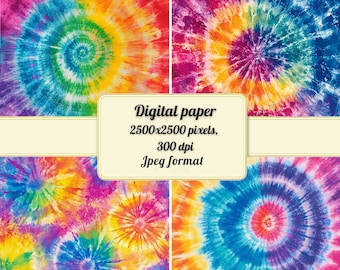 Tie-Dye Digital Paper, Bundle Tie Dye Distressed Splatters Paint, Spiral Rainbow Tie Dye, Digital download Sublimation Background
