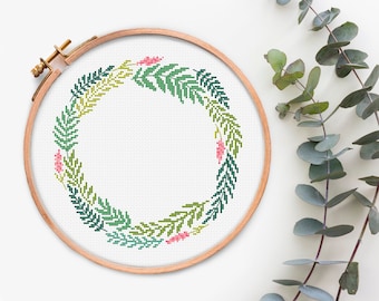Floral Wreath cross stitch pattern PDF Modern Cross Stitch chart Floral Border Counted Cross Stitching Flower Design Xstitch pattern