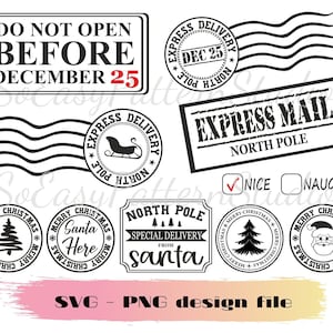 Paczka pocztowa North Pole Express, Special Delivery Svg, Christmas Eve Box, Christmas Stamps SVG, Plik do cięcia dla Cricut, kamea, sylwetka