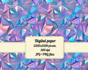 Holographic Digital Seamless Pattern, Metallic Rainbow Digital Paper, Hologram Clipart