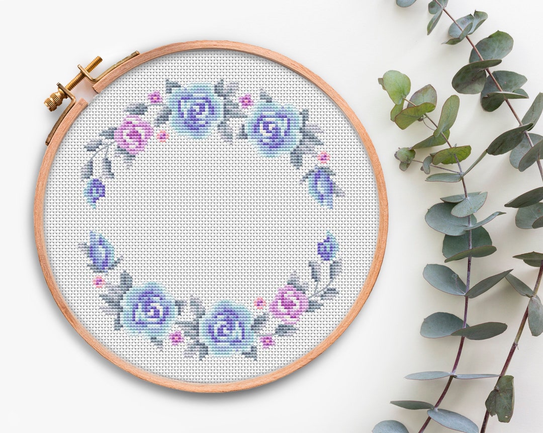 Flower Border Modern Cross Stitch Chart Floral Wreath Cross Stitch