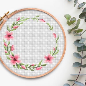 Floral Wreath cross stitch pattern PDF Modern Xstitch chart Cross Stitch Floral Border Flower cross stitching Easy cross stitch Design