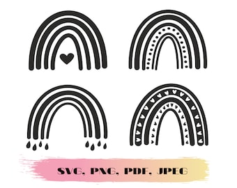 Boho Rainbow SVG Cut File bundle, Cricut Cut Files, Silhouette Cut Files, Baby svg, Mama Svg, Png file, Black Rainbow SVG, Instant Download