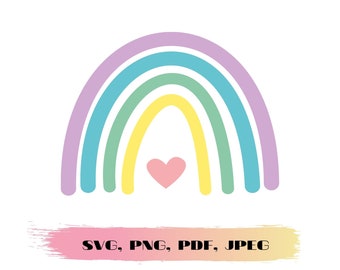 Rainbow with Heart svg, Cricut Cut Files, Pastel Rainbow, Silhouette Cut Files, Baby svg, Png file, Instant Download, Rainbow Sticker
