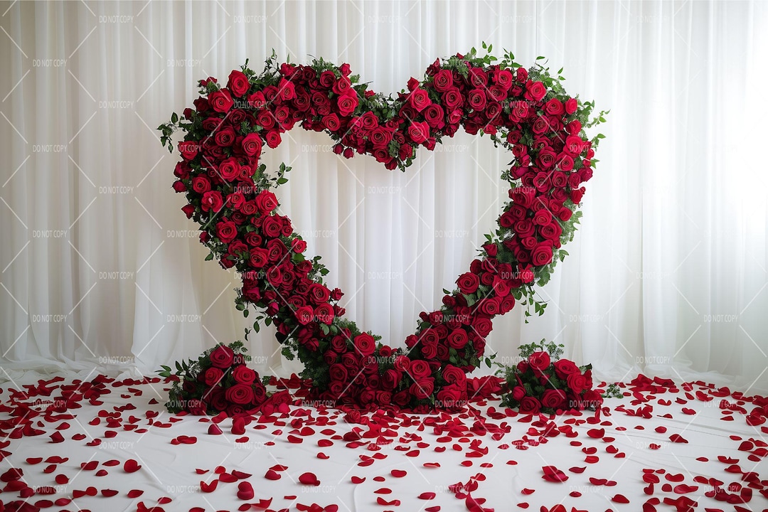 Red Roses Floral Heart Backdrop, Valentines Day Background, Styled ...