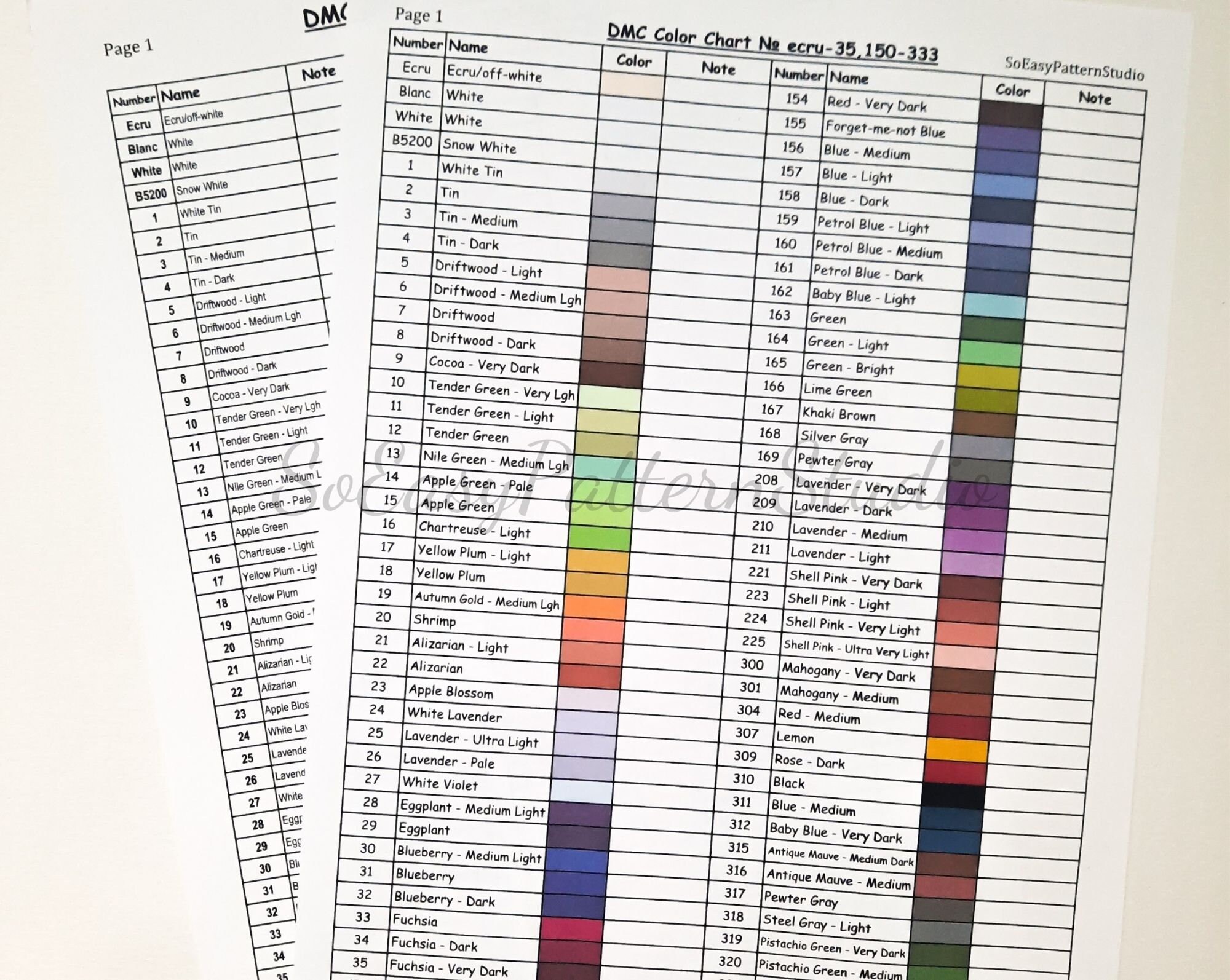 Embroidery Floss Number Chart