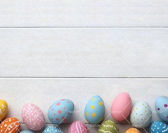 Easter Flat Lay Digital Background, Styled Stock Photography, Add Your Own Products, White Wooden boards with Spring Vibes