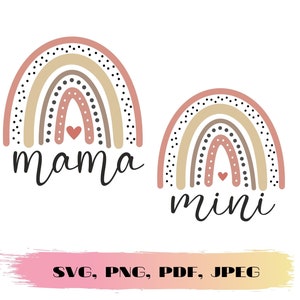 Mama and Mini SVG, Boho Rainbow SVG, Digital Files For Cricut, Mommy and Me, Silhouette, SVG Design file, Cutting Files, Mom and Baby Svg,