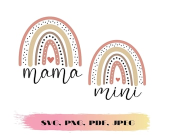 Mama and Mini SVG, Boho Rainbow SVG, Digital Files For Cricut, Mommy and Me, Silhouette, SVG Design file, Cutting Files, Mom and Baby Svg,