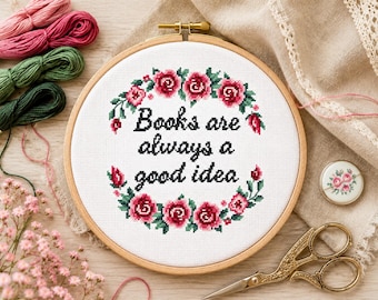 Los libros siempre son una buena idea Patrón de punto de cruz en PDF, Cita de punto de cruz, Patrón de gráfico contado, Punto de cruz,