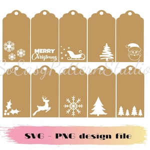 Christmas gift tags svg bundle, Holiday Tags cut file for cricut, Holiday labels png, Merry christmas Decor, Santa, Snowflake,