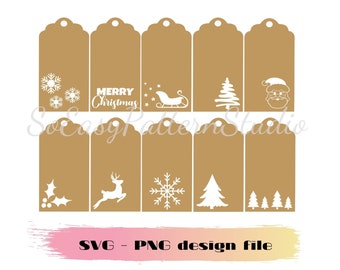 Christmas gift tags svg bundle, Holiday Tags cut file for cricut, Holiday labels png, Merry christmas Decor, Santa, Snowflake,