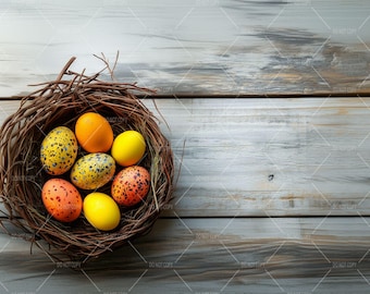 Easter Flat Lay Digital Background, Styled Stock Photography, Add Your Own Products, White Wooden boards with Spring Vibes
