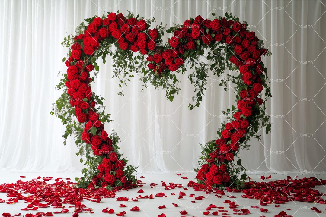 Red Roses Floral Heart Backdrop, Valentines Day Background, Styled ...