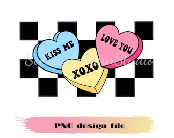 Candy hearts Png Design File, XOXO, LOVE YOU Sweet Heart Candies Png, Groovy valentines Png, Conversation hearts, Digital instant download