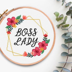 Boss Lady Cross Stitch pattern PDF Subversive Cross Stitching Chart Feminist Cross Stitch Design Sassy Sarcastic Quotes xstitch patterns
