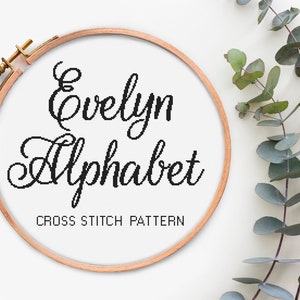 Alphabet cross stitch pattern Calligraphy Font Text cross stitch chart Hand Drawn Alphabet Cross stitch Letters cross stitch Pdf pattern