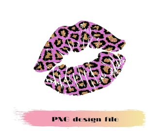 Leopard Lips Png, Pink Lips Kiss Png, Love Kiss Designs, Shirt, Animal Print, Cheetah, Glitter, Sublimation, Digital Download Clipart