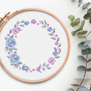 Cross Stitch Floral Border Pattern, Easy Cross Stitch Pattern Flower, Wreath Cross Stitch chart, Counted Cross Stitch Pattern PDF Modern