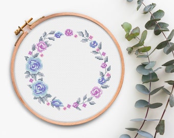 Cross Stitch Floral Border Pattern, Easy Cross Stitch Pattern Flower, Wreath Cross Stitch chart, Counted Cross Stitch Pattern PDF Modern