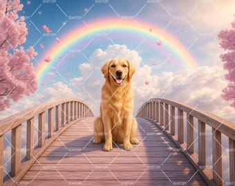 Rainbow Bridge Digital Backdrop, Pets Memorial Background, Pet Loss Photography Background, Way to Heaven Sympathy Digital Download