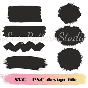 Puede incluir: Un conjunto de seis formas de trazos de pincel negros, que incluyen círculos, rectángulos y un patrón en zigzag. Las formas están aisladas sobre un fondo blanco.  SVG - PNG design file.