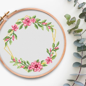 Floral Wreath cross stitch pattern PDF Modern Xstitch chart Cross Stitch Floral Border Flower cross stitching Easy cross stitch Design