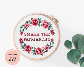 Starter Cross Stitch Kit Smash The Patriarchy Cross Stitch Kit For Beginners Feminist Cross Stitch Kit Easy Cross Stitch Kit Embroidery Kit